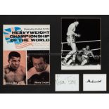 Double-signed Muhammad Ali v Henry Cooper framed presentation, mounted with a Heavyweight