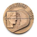 Helsinki 1952 Olympic Games participant's medal, designed by K Rasanen, bronze, stylised heads
