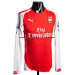 Serge Gnabry Arsenal FC No.27 red & white home jersey season 2014-15, long sleeved with BARCLAYS