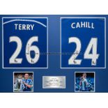 John Terry and Gary Cahill double-mouted signed Chelsea FC replica club captain jerseys, mounted