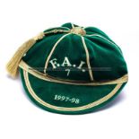 F.A.I Republic of Ireland Senior cap 1997-98 awarded to Jeff Kenna, green velvet with gold braid and