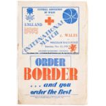 Wales v England international programmed played at Wrexham 18th November 1939