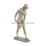 Lladro Tennis Player porcelain figurine, designed by Juan Huerta, circa 1982 modelled standing about