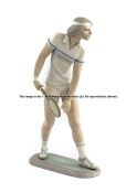 Lladro Tennis Player porcelain figurine, designed by Juan Huerta, circa 1982 modelled standing about