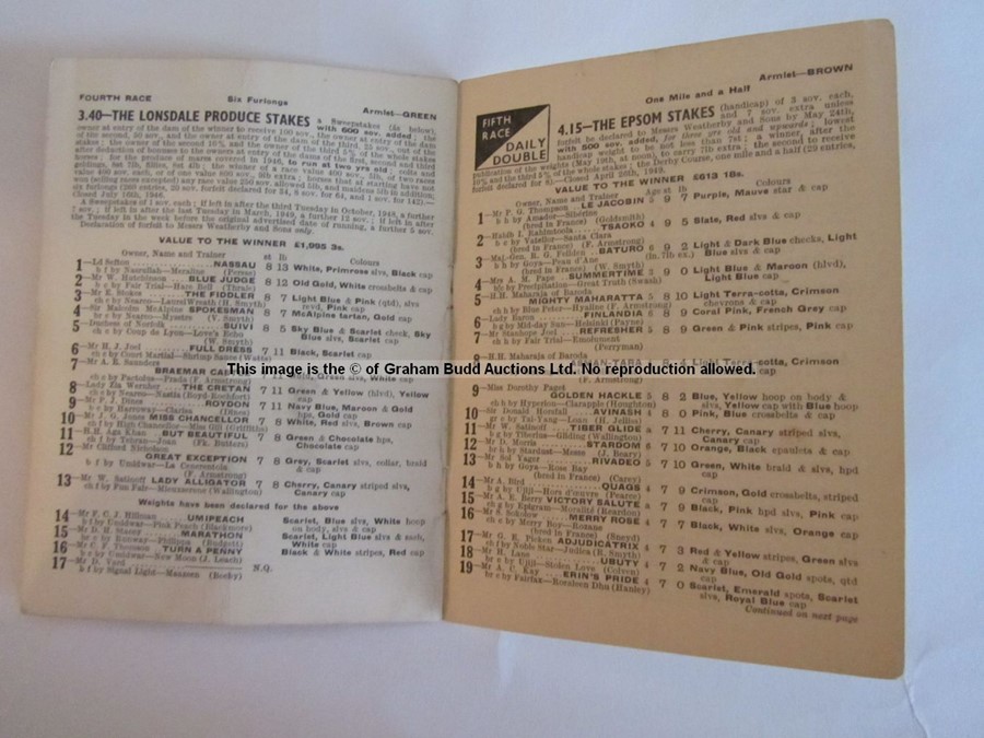 Four 1940s Epsom Derby Day racecards, comprising 1946 (Airborne), 1947 (Pearl Diver), 1948 (My Love) - Image 17 of 21