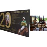 A.P. McCoy signed retirement tribute canvas with images and statistics, lettered WE'LL MISS YOU A.P.