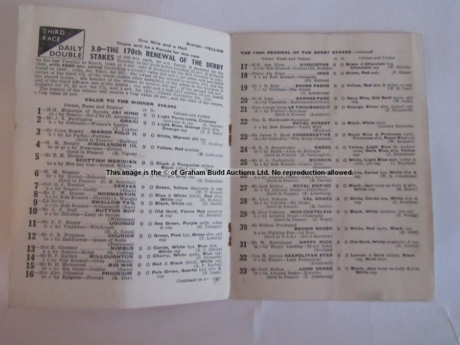 Four 1940s Epsom Derby Day racecards, comprising 1946 (Airborne), 1947 (Pearl Diver), 1948 (My Love) - Image 16 of 21