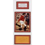 Gareth Edwards signed photographic display, the Welsh rugby legend's signature on orange paper