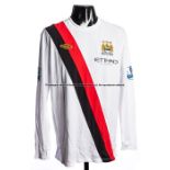 Joleon Lescott Manchester City No.19 white away third kit jersey, season 2009-11, long sleeved