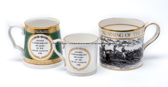 Three bone china drinking tankards commemorating Derby & Grand National landmarks, ‘The Derby