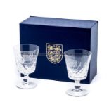 Cased pair of Stuart Crystal 1966 World Cup commemorative goblets, each with cross-cut decorated