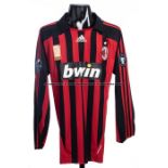 Paolo Maldini red & black striped AC Milan No.3 jersey from the UEFA Champions League Round of 16