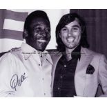 Pele signed large b&w photoprint featuring him meeting George Best, mounted, ready for framing,