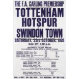 F.A. Carling Premiership poster, Tottenham Hotspur v Swindon Town, 23rd October 1993, framed, 80