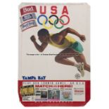 Barcelona 1992 Olympic Games US team Budweiser advertisement poster, bearing Olympic Rings,