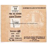 London 1948 Olympic Games Prix des Nations and Closing Ceremony ticket, for 14th August at Wembley