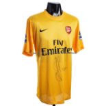 Wojciech Szczesny signed Arsenal FC yellow No.1 goalkeeping jersey circa 2012, signed in black