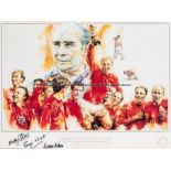 England 1966 World Cup artwork print signed by Nobby Stiles, Roger Hunt and George Cohen, signed