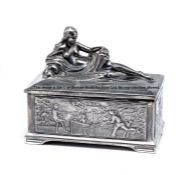 Silver plated cigar humidor depicting sporting scenes of lawn tennis, rugby, golf and polo, of