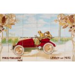 Eleven Michelin Tyre tile prints featuring early motor racing in continental Europe, depicting the