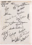 1987 Rugby World Cup winners New Zealand squad signed board, 20 signatures in black marker pen