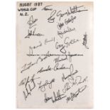 1987 Rugby World Cup winners New Zealand squad signed board, 20 signatures in black marker pen