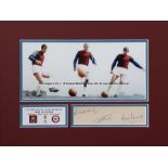 West Ham legends Bobby Moore, Geoff Hurst & Martin Peters signed display, featuring colour