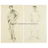 Pair of portraits lithographs by Sir William Rothenstein of the Varsity sportsmen Mr J Conway-Rees