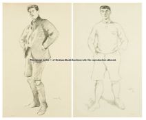 Pair of portraits lithographs by Sir William Rothenstein of the Varsity sportsmen Mr J Conway-Rees