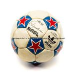 Official 1970s NASL soccer ball, Adidas Star Ball design, condition is fair, with wear throughout,