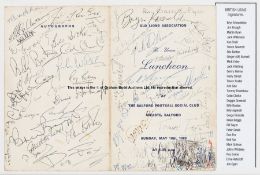 'Old Lions' Dinner menu signed by 30 Rugby League British Lions legends, held in Salford in 1980,
