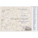 'Old Lions' Dinner menu signed by 30 Rugby League British Lions legends, held in Salford in 1980,
