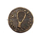 Extremely rare Oxford real tennis courts token dated 1652, marked Thomas Wood, with a racket