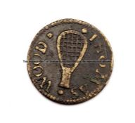 Extremely rare Oxford real tennis courts token dated 1652, marked Thomas Wood, with a racket