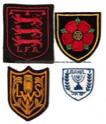 Four embroidered football blazer badges, comprising the Red Rose of Lancashire, FA Three Lions,