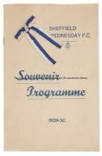 Sheffield Wednesday v Arsenal Football League match programme, 7th September 1929, Hillsborough,