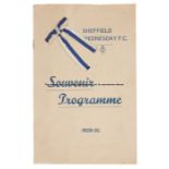 Sheffield Wednesday v Arsenal Football League match programme, 7th September 1929, Hillsborough,