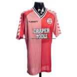 Southampton FC red & white striped No.16 home substitute's jersey circa 1988, short-sleeved with