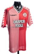 Southampton FC red & white striped No.16 home substitute's jersey circa 1988, short-sleeved with