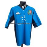 Gert Penns Italy FIR rugby blue No.22 home jersey for the Test Match v Australia played in Genova