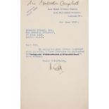 Sir Malcom Campbell signed letter to the Evening Standard's Stanley Tiquet, dated 8th June 1932,