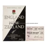 Signed Rugby Football Union England v New Zealand match programme, held at Twickenham on 30th