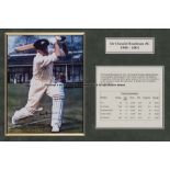 Sir Don Bradman signed colour photograph display, the image portraying a front foot drive in the