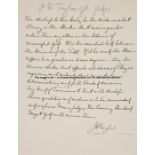 John Henry Taylor handwritten partial letter, in black ink, referring to the Evening Standard Target