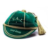 F.A.I Republic of Ireland Senior cap 1999-2000 awarded to Jeff Kenna, green velvet with gold braid