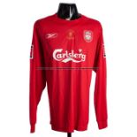 Steve Finnan signed red Liverpool No.3 FA Cup Final 2006 jersey, unused long-sleeved spare from