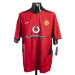Team-signed Manchester Utd replica home jersey circa 2003, 13 signatures in black marker including