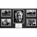 Sir Bobby Robson signed framed photo montage, comprising five b&w photographs mounted with a Bobby