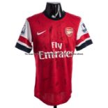 Jack Wilshere team-signed Arsenal FC red and white No.10 home jersey circa 2013, 20 signatures in