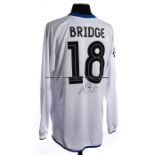 Wayne Bridge signed white Chelsea FC Champions League away No.18 match jersey season 2003-04, long-